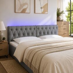 Grey LED Headboard - Durable, Adjustable, Practical