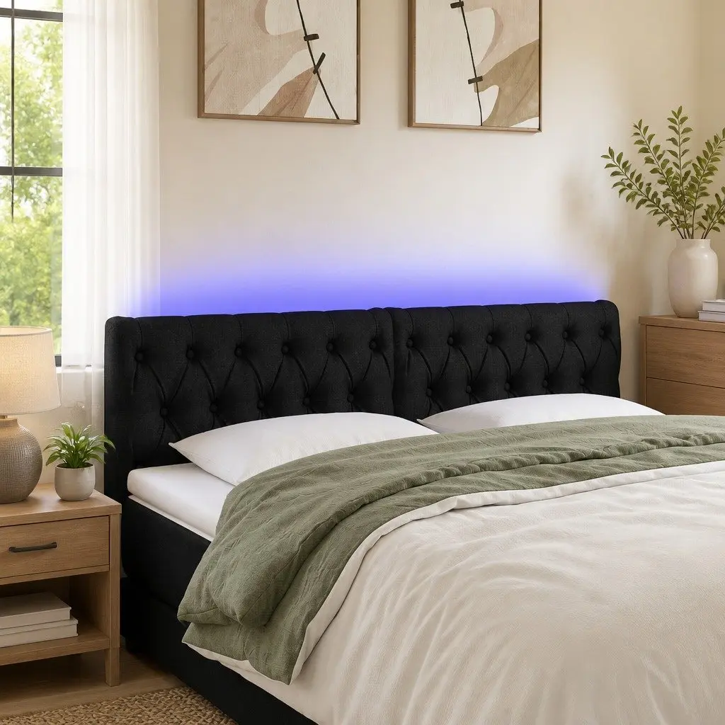 LED Headboard Adjustable Height 160 cm Black Fabric Colourful