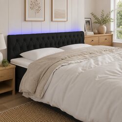 LED Headboard 200cm Black Fabric Bed Header Adjustable Height Colourful Lights