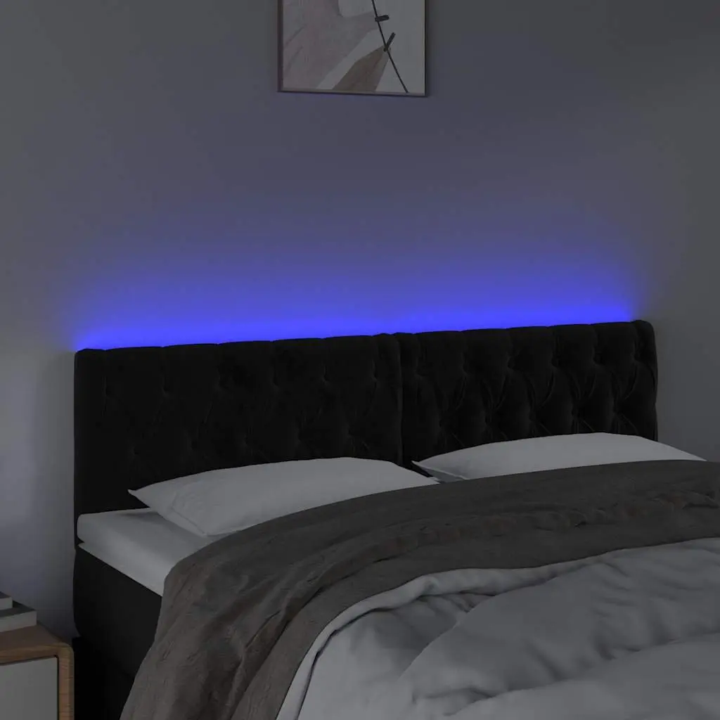 LED Headboard Bed Frame 144 cm Black Velvet Modern Bedroom Upholstered