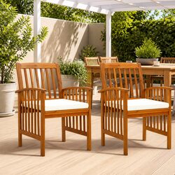 Outdoor Garden Dining Chairs Set 2 pcs with Cushions Wooden Seat Patio Furniture
