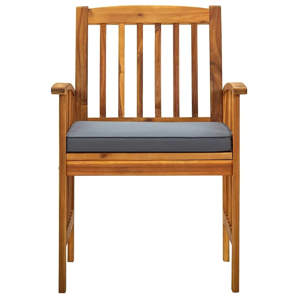 Outdoor Dining Chairs Set of 3 Cushions Solid Acacia Wood Grey