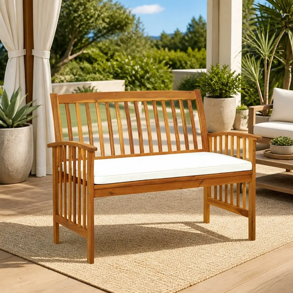 Garden Bench Outdoor Seating 119cm White Acacia with Cushion