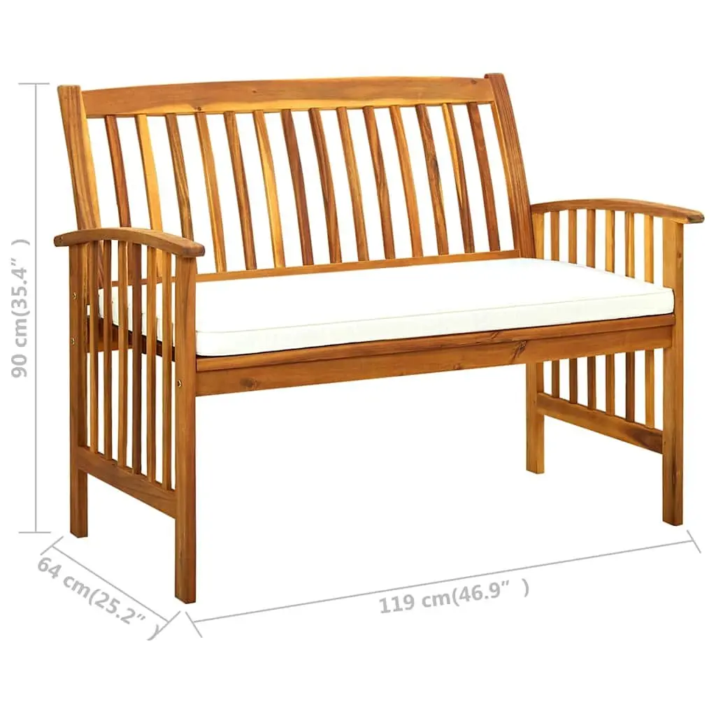 Garden Bench Outdoor Seating 119cm White Acacia with Cushion