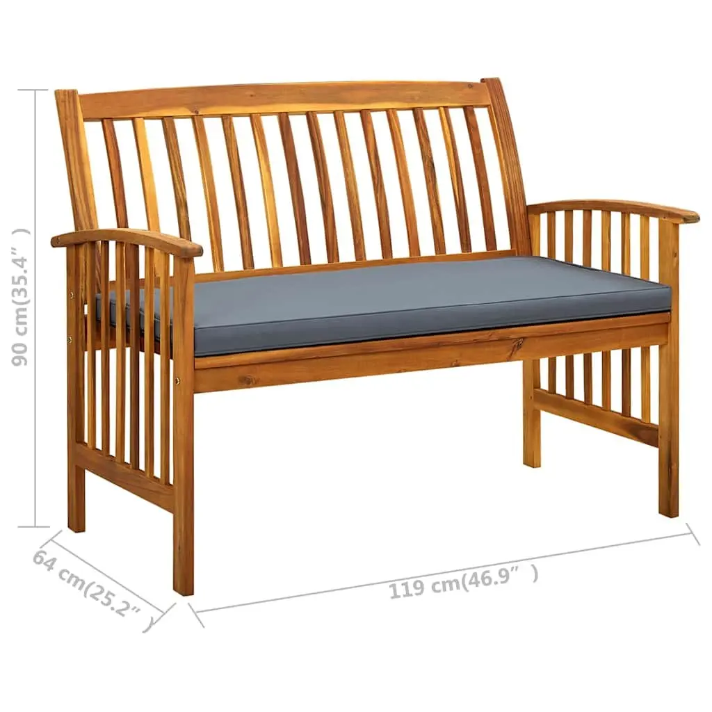 Outdoor Garden Bench 119 cm Patio Seating Acacia Wood Grey with Cushion