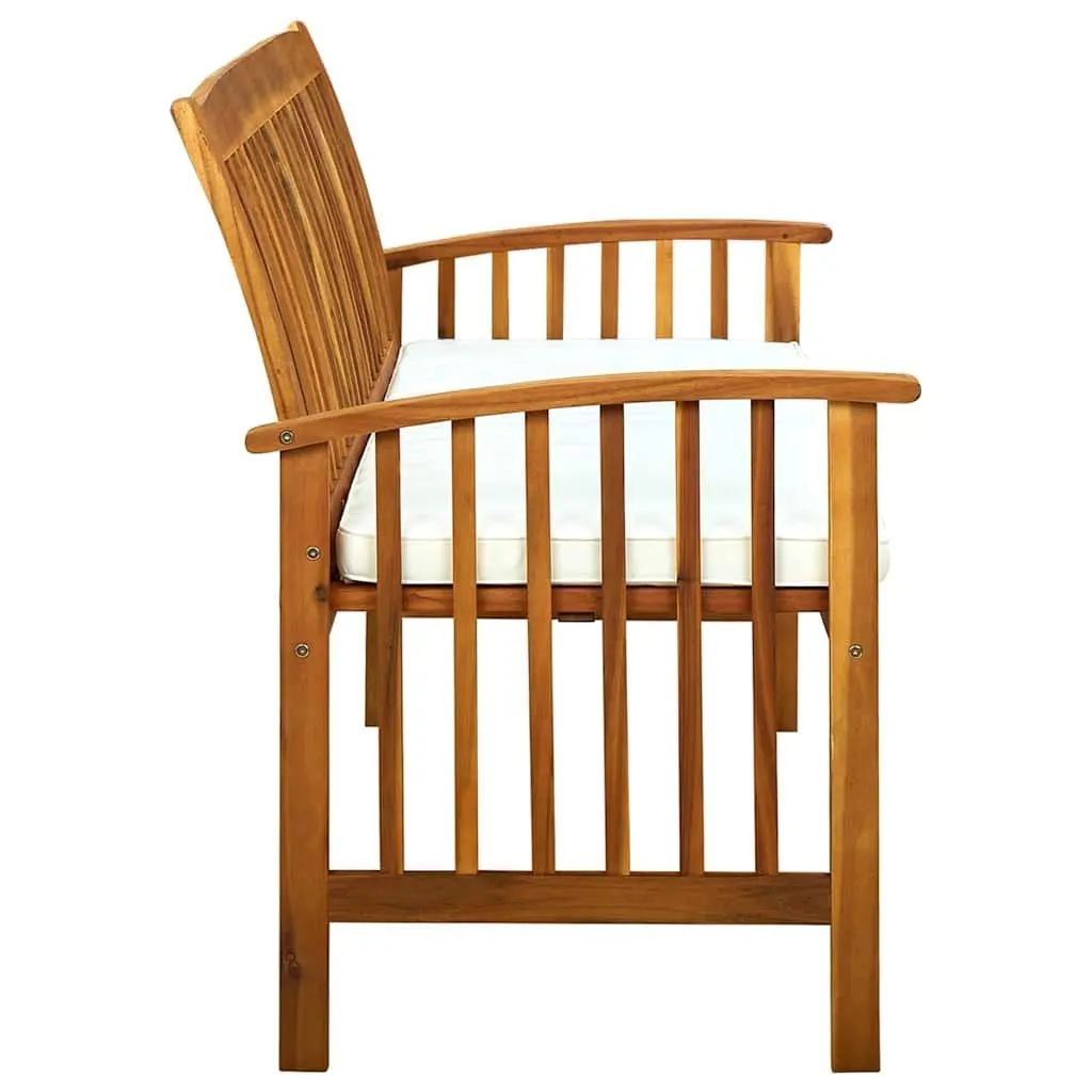 Garden Bench with Cushion 147cm Outdoor Patio Seat Acacia Wood Arm Bench