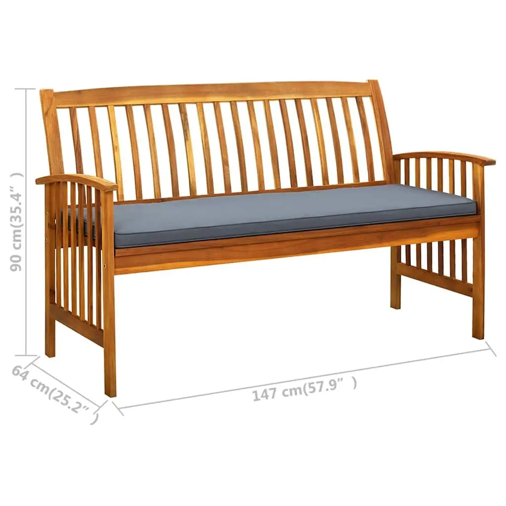 Garden Bench Outdoor Seating 147cm Solid Acacia Wood with Grey Cushion