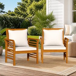 Stylish Acacia Wood Outdoor Chairs Set with Cushions