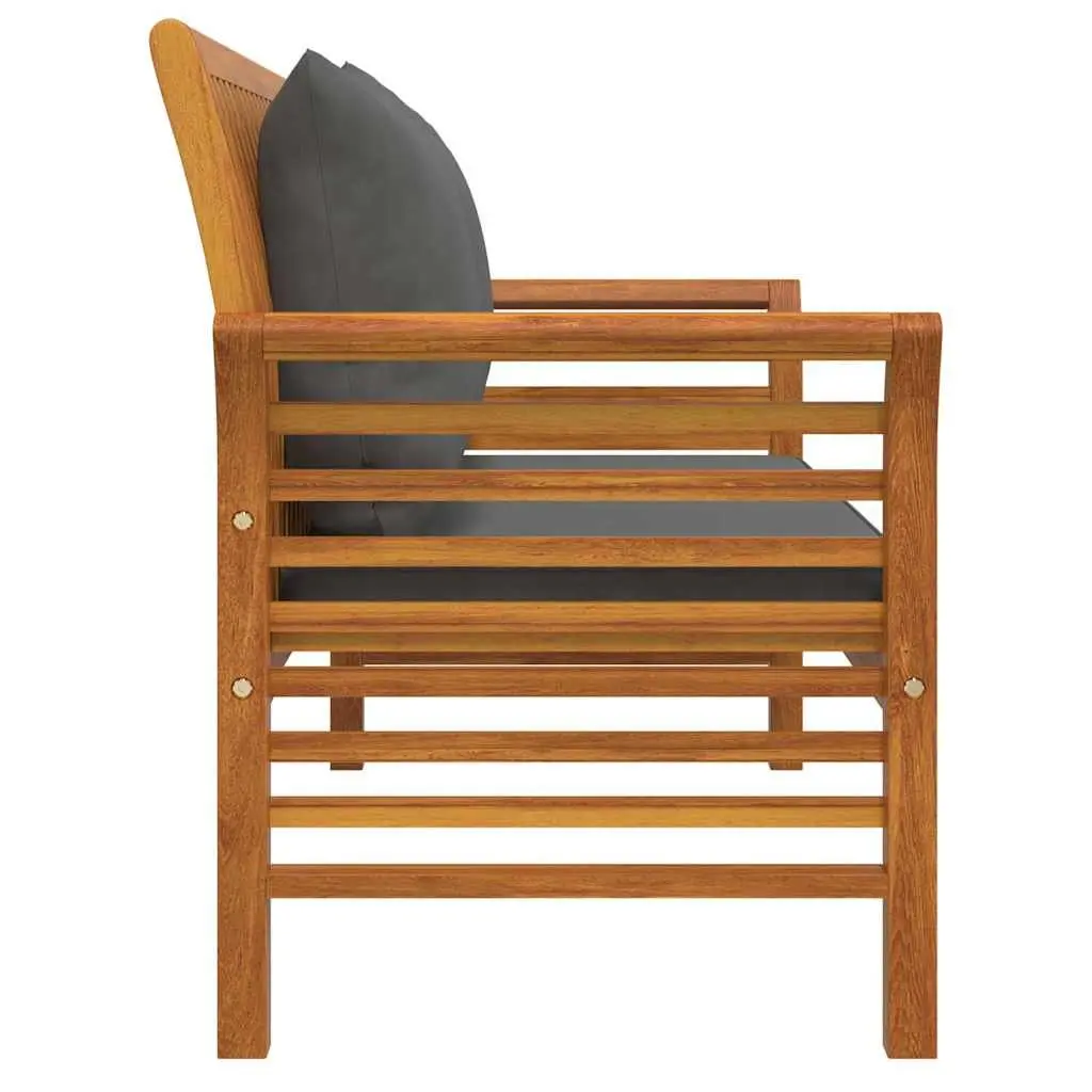 Outdoor Sofa Bench for Garden Patio Acacia Wood with Dark Grey Cushions