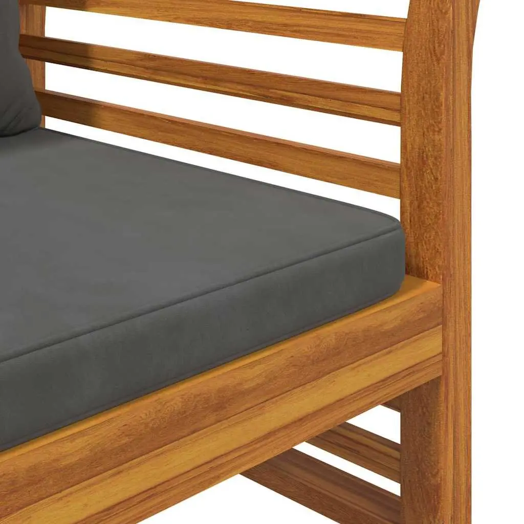 Outdoor Sofa Bench for Garden Patio Acacia Wood with Dark Grey Cushions