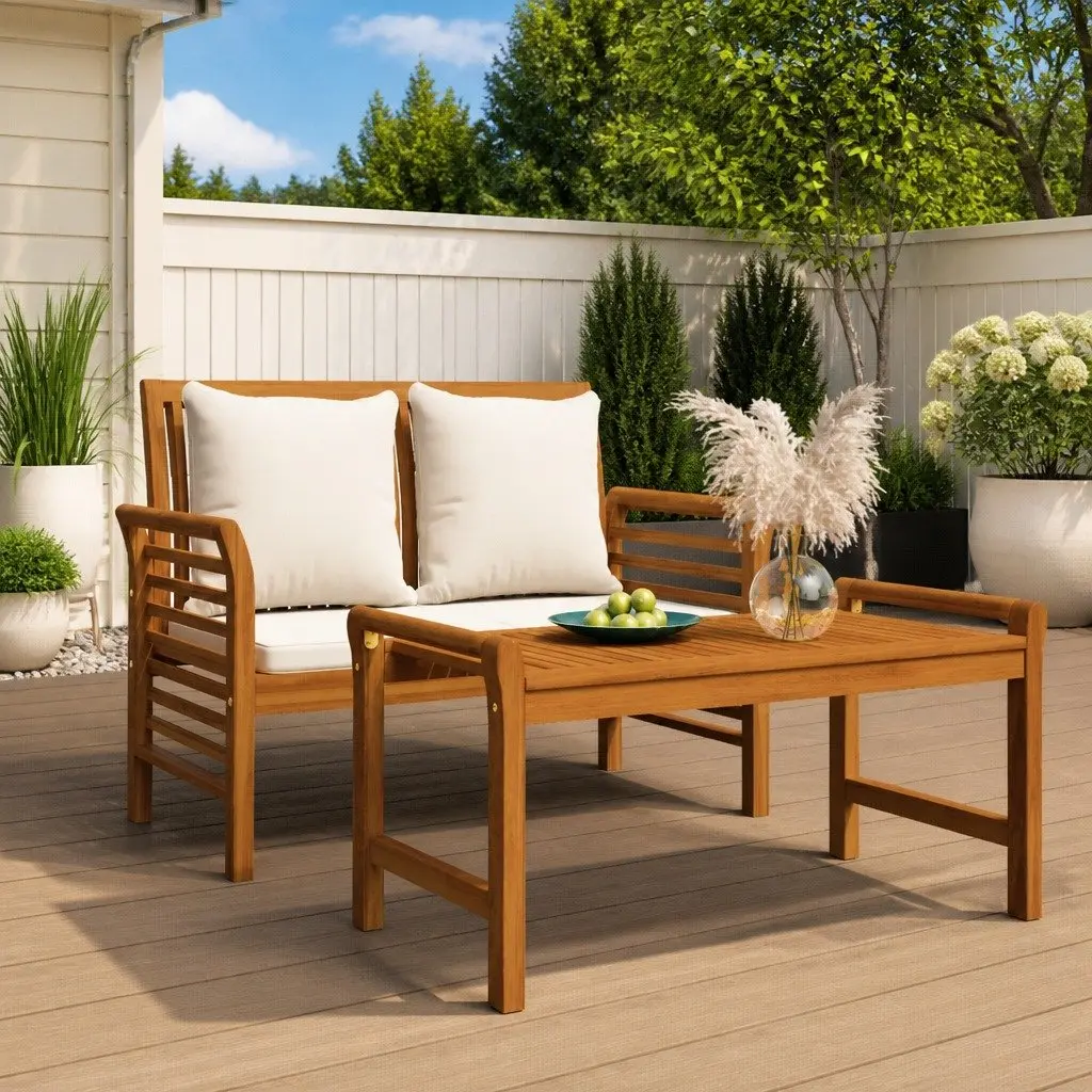 Garden Lounge Set 2 Piece Outdoor Furniture Solid Wood Brown