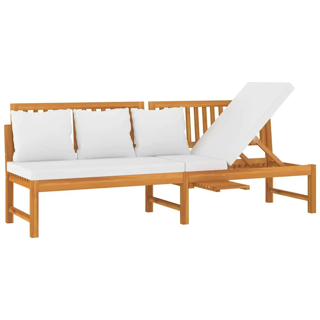 Wooden Day Bed Outdoor Furniture Acacia Sofa Bench 200cm Cream Cushion