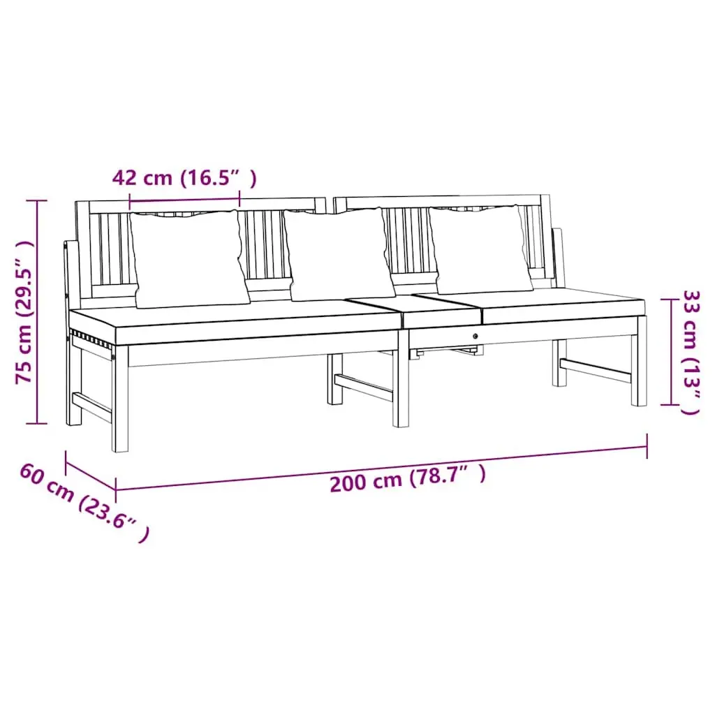 Wooden Day Bed Sofa Lounger Outdoor Furniture 200 x 60 x 75 cm Brown with Grey Cushion