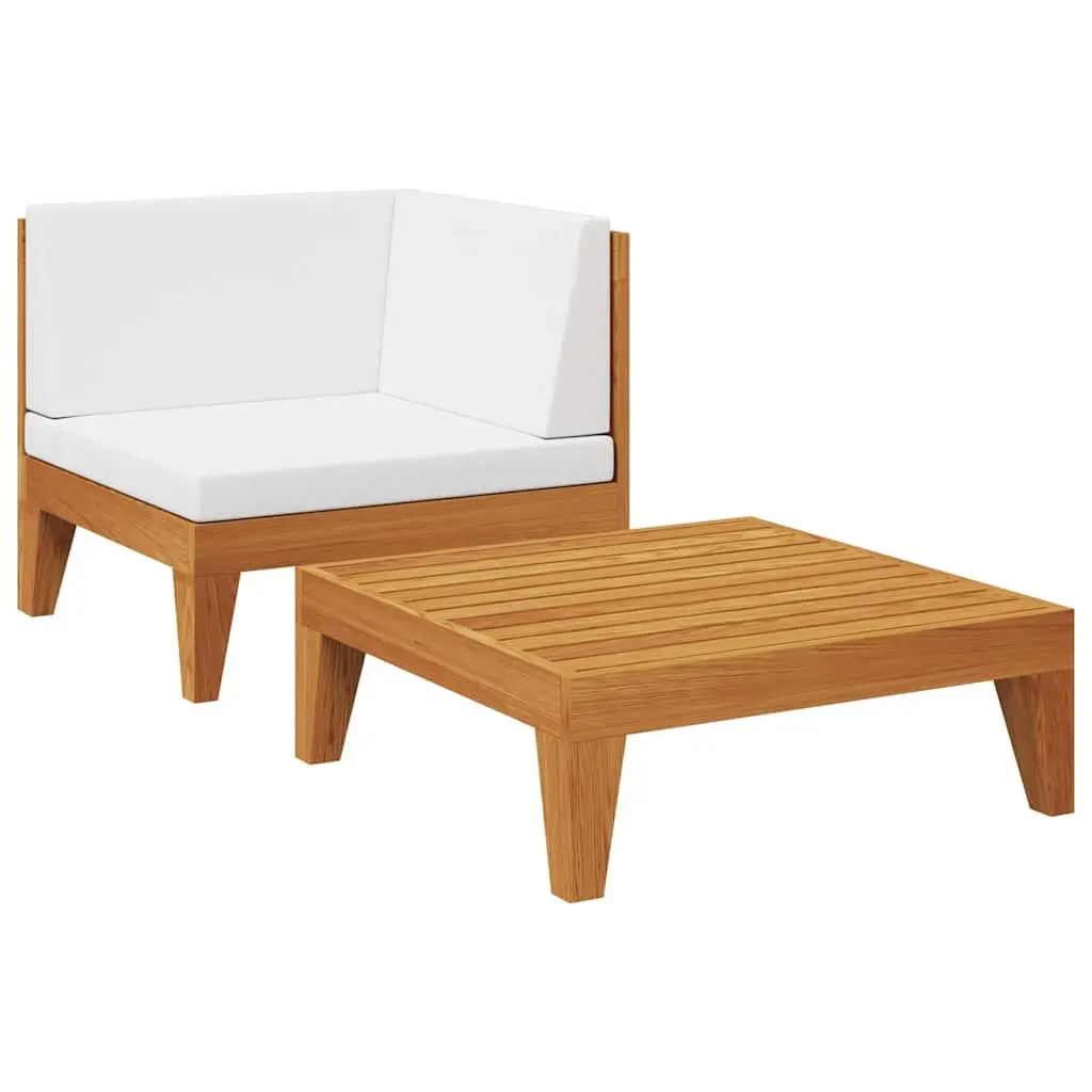 2 Piece Garden Lounge Set Outdoor Patio Sofa Acacia Wood White