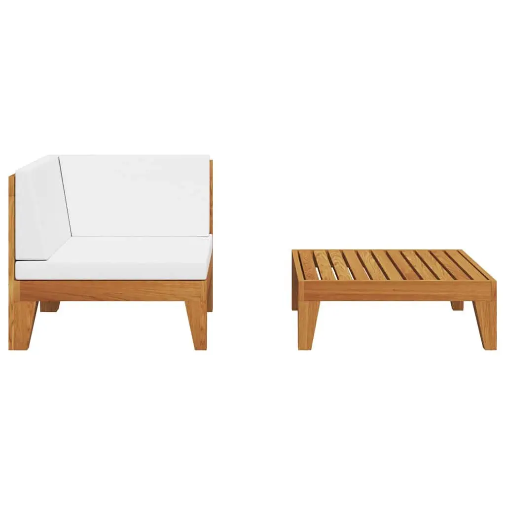 2 Piece Garden Lounge Set Outdoor Patio Sofa Acacia Wood White