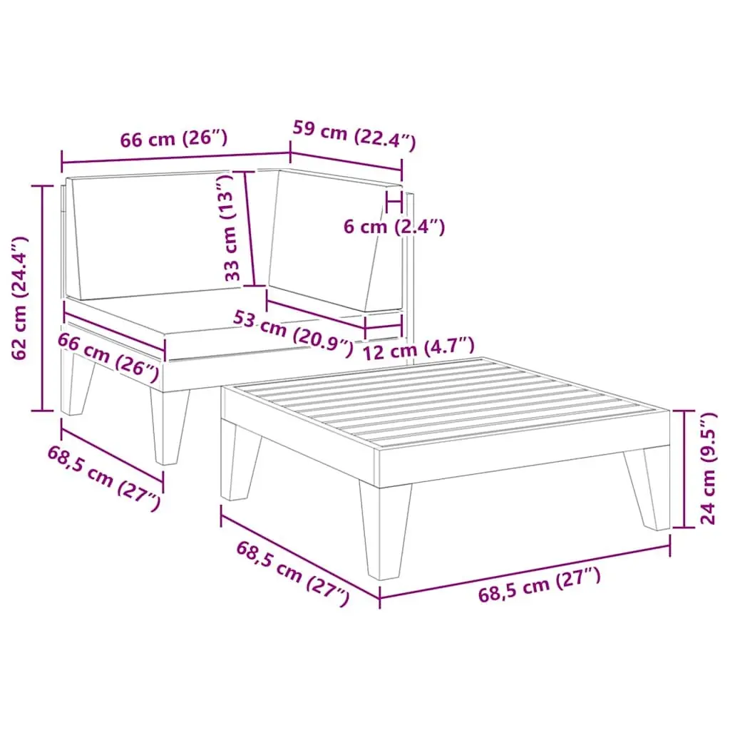 2 Piece Garden Lounge Set Outdoor Patio Sofa Acacia Wood White