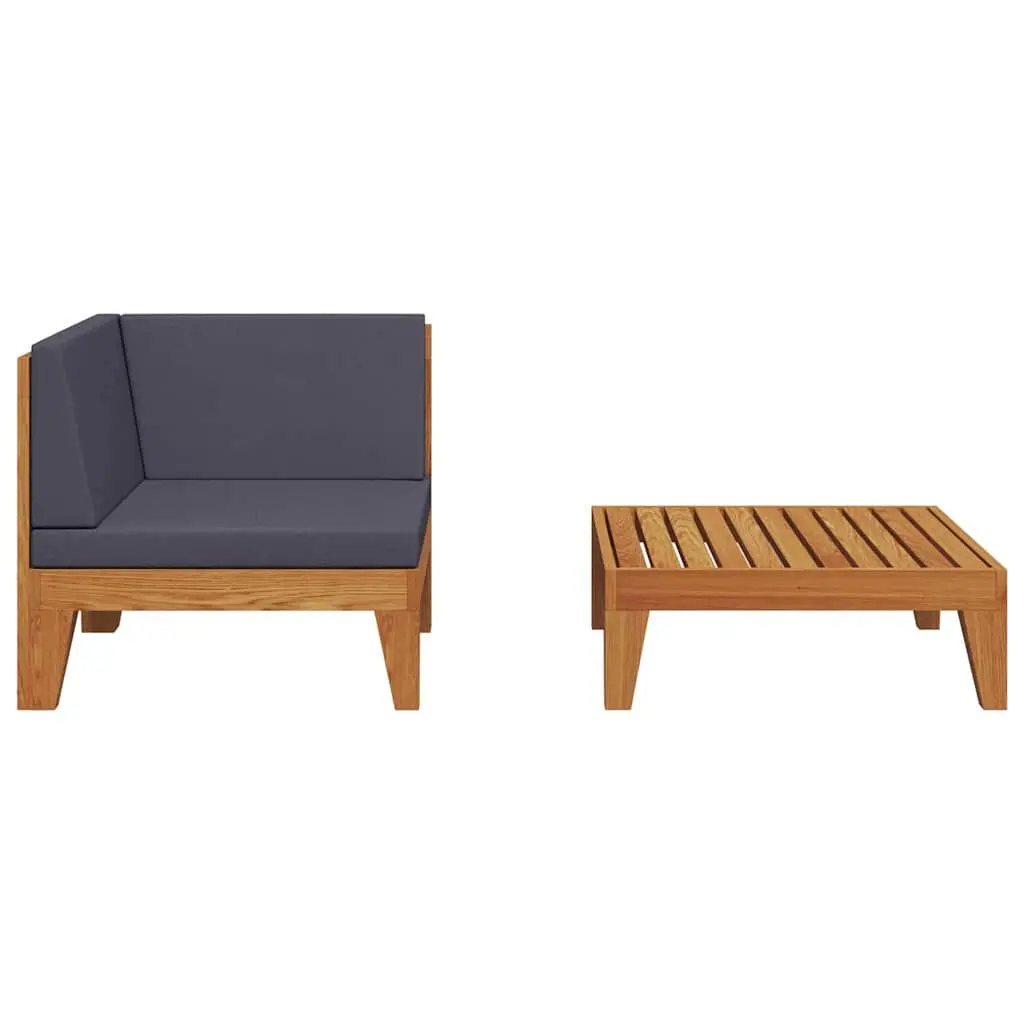Outdoor Lounge Set 2 Piece Modular Sectional Sofa with Cushions Grey Acacia Wood