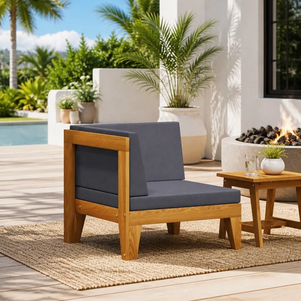 Outdoor Sectional Corner Sofa Grey Cushions Solid Wood Garden Lounge