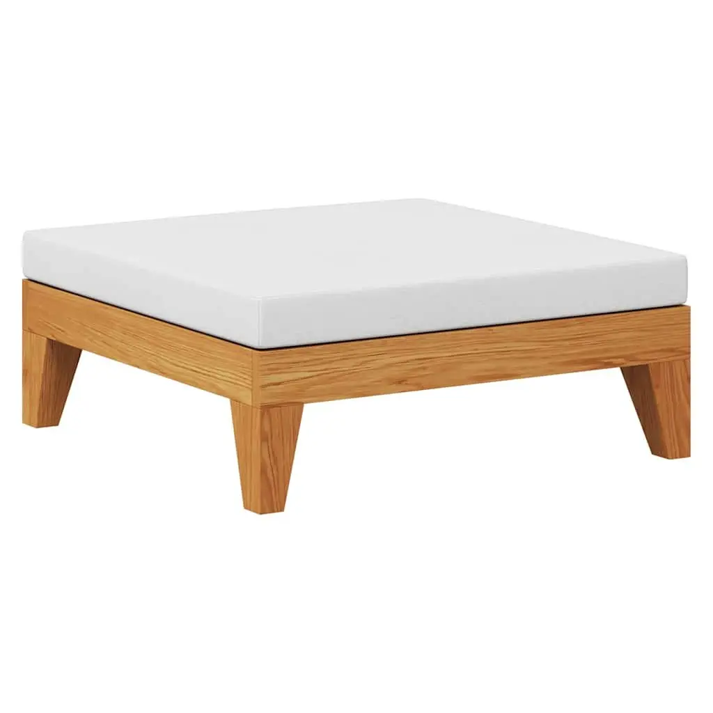 Outdoor Footrest Ottoman with Cushion Solid Wood Garden Patio White