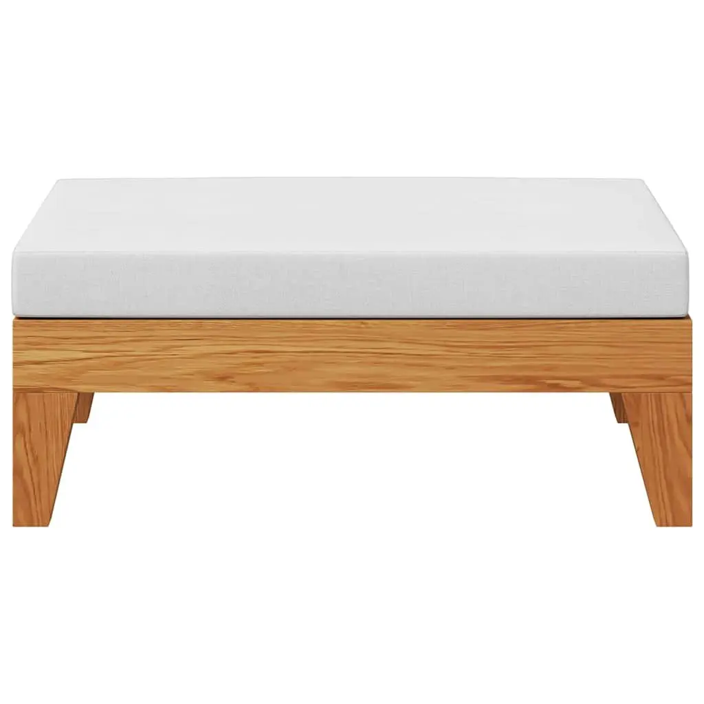 Outdoor Footrest Ottoman with Cushion Solid Wood Garden Patio White