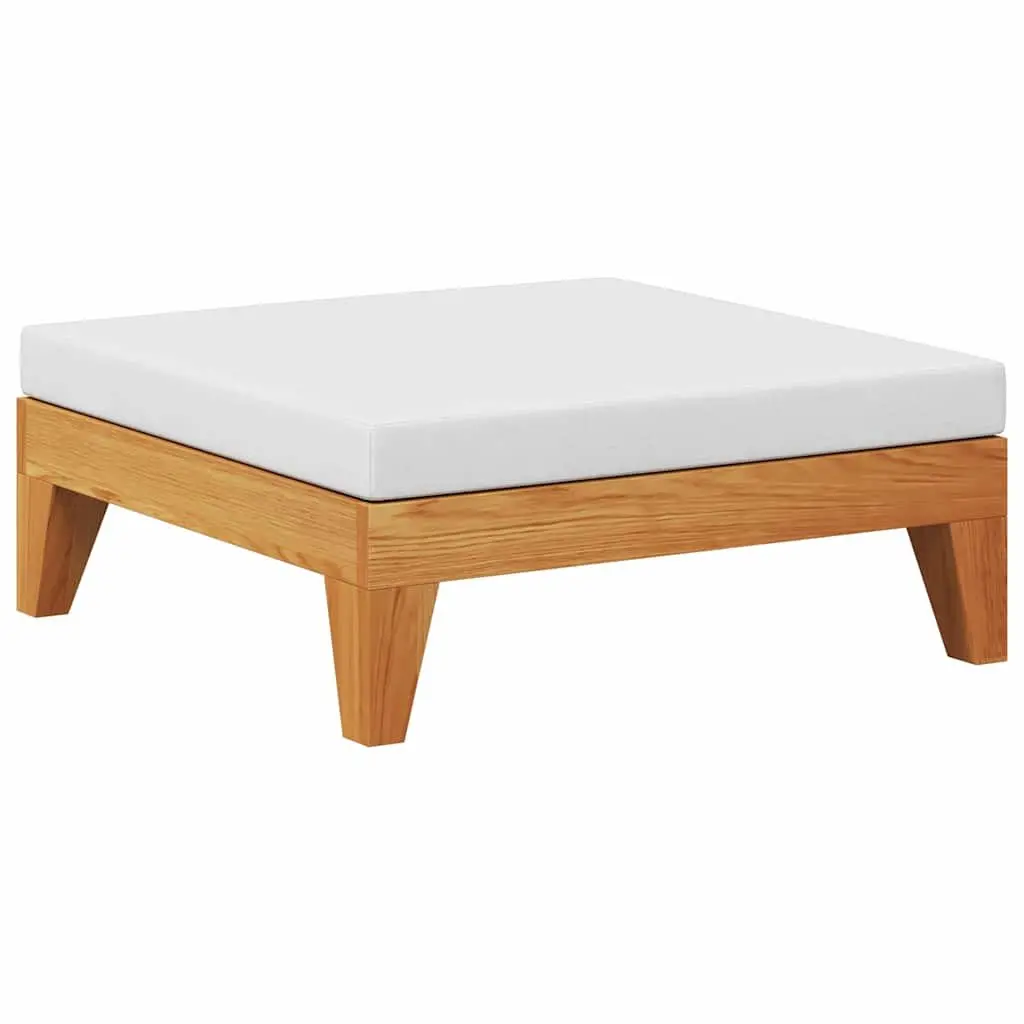 Outdoor Footrest Ottoman with Cushion Solid Wood Garden Patio White