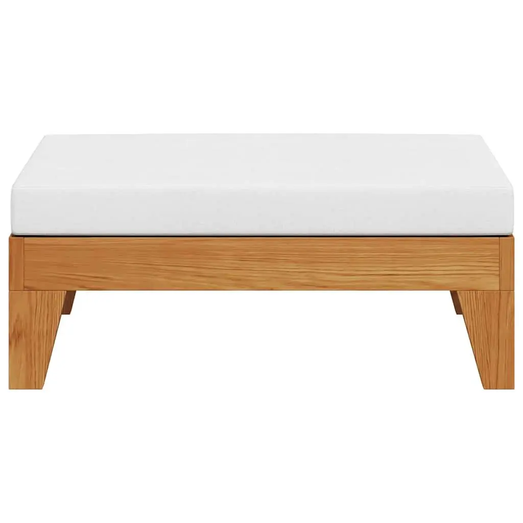 Outdoor Footrest Ottoman with Cushion Solid Wood Garden Patio White