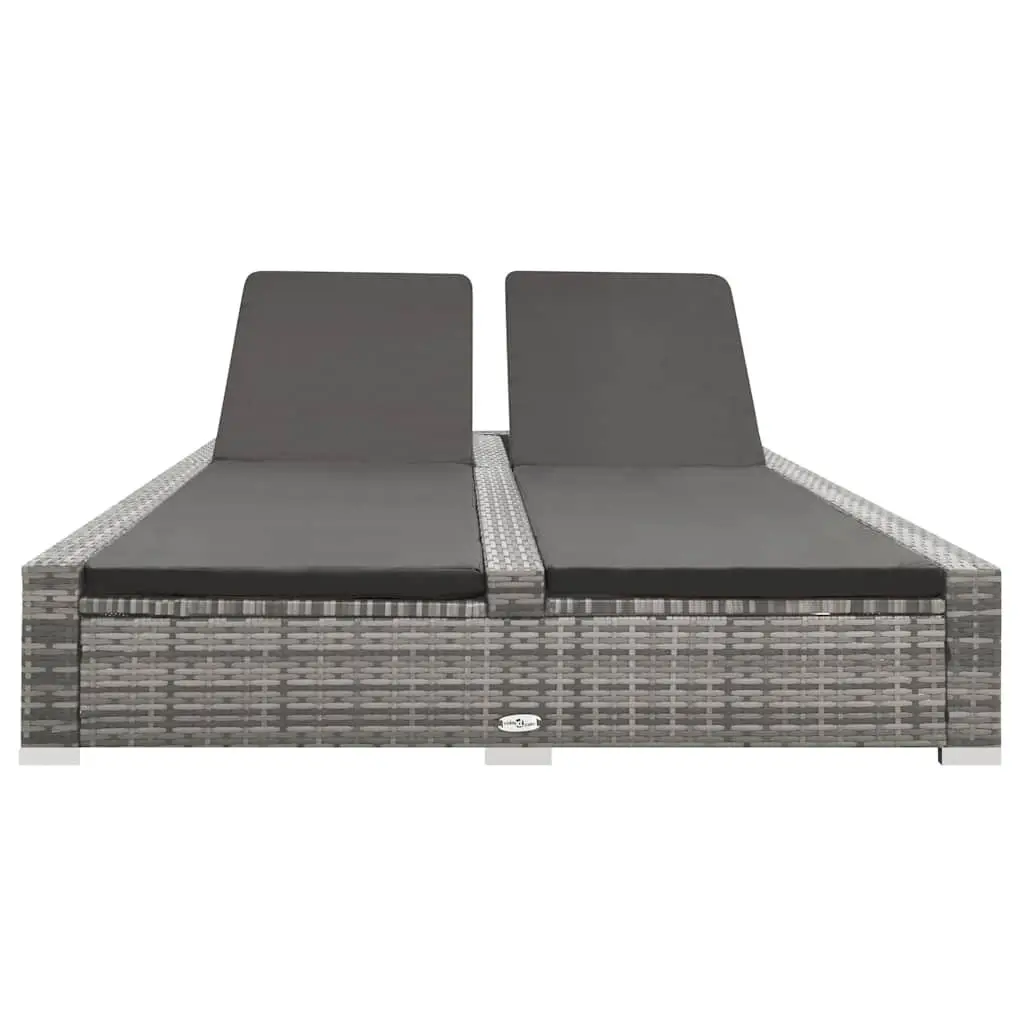 Double Sun Lounger Outdoor Bed Adjustable Backrest Grey Rattan