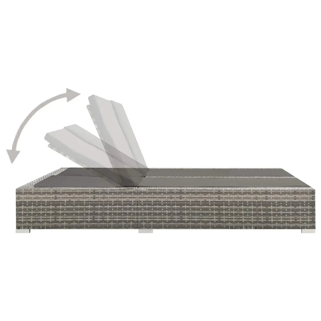 Double Sun Lounger Outdoor Bed Adjustable Backrest Grey Rattan