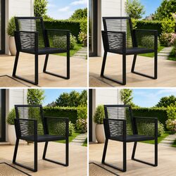Value-Packed Black Rattan Chair Set - 4 Durable Pieces