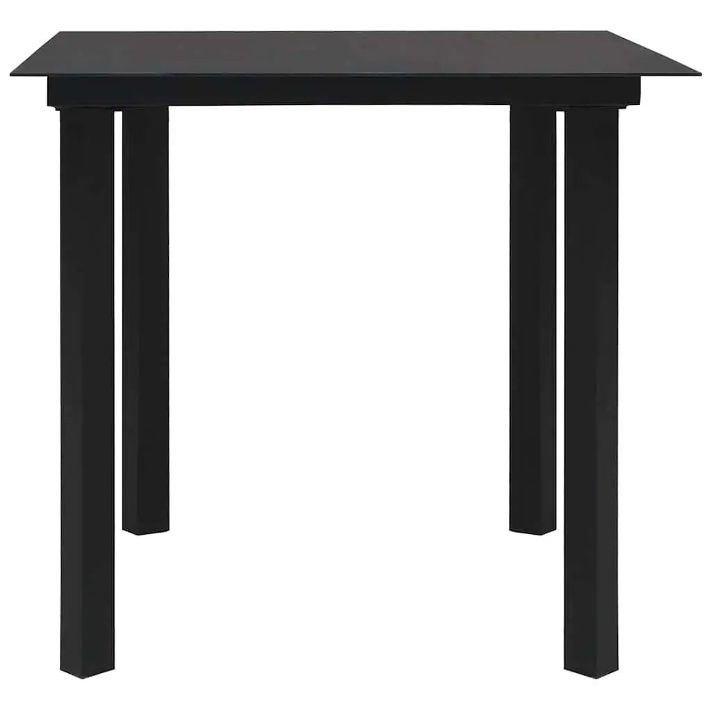 Outdoor Dining Table Black Glass Top Steel Frame Garden Patio Furniture