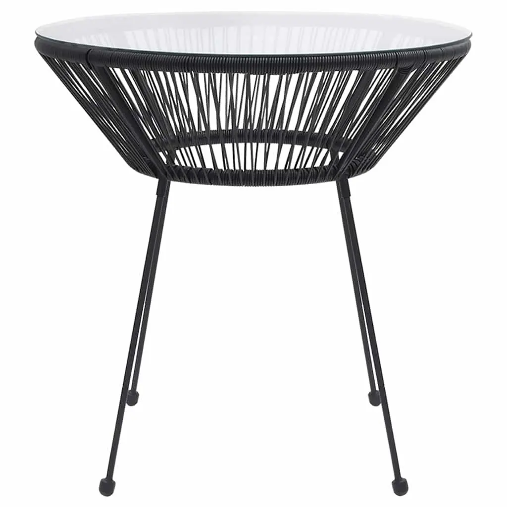 Garden Dining Table Round Outdoor Patio Furniture 70 cm Black Rattan Glass Top