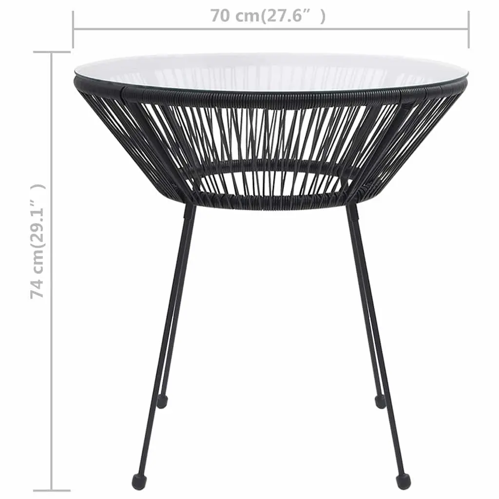 Garden Dining Table Round Outdoor Patio Furniture 70 cm Black Rattan Glass Top