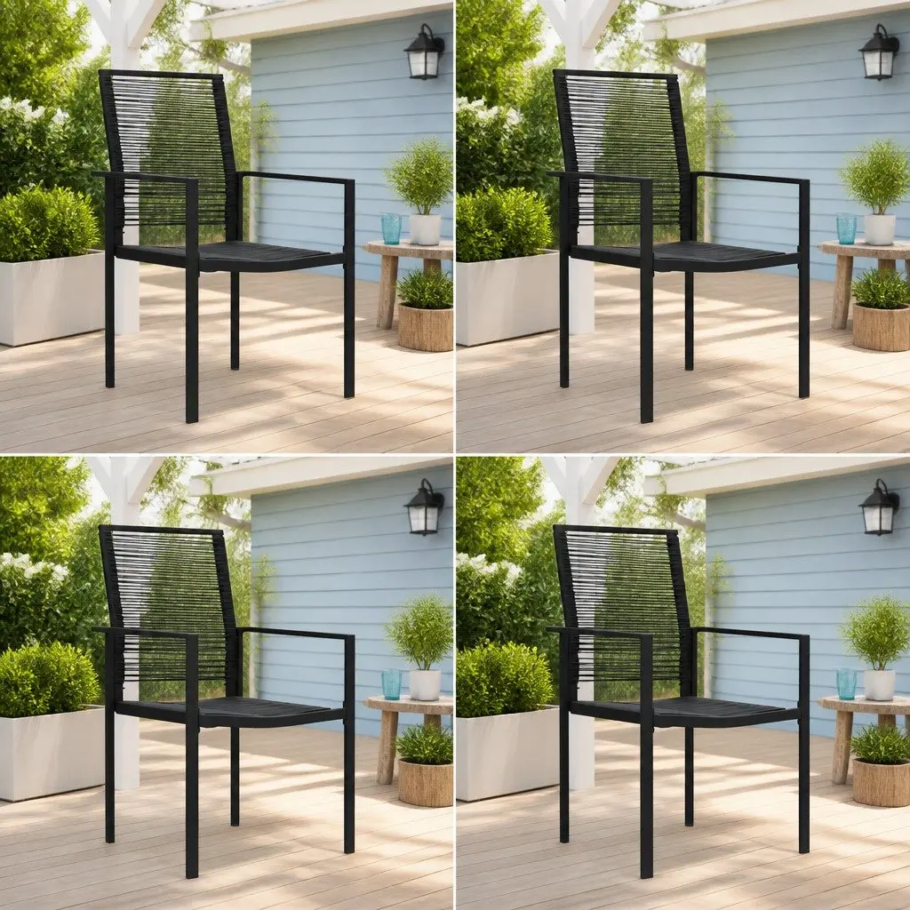 Outdoor Garden Chairs Set 4 Piece Black Rattan Patio Seating Furniture Backrest