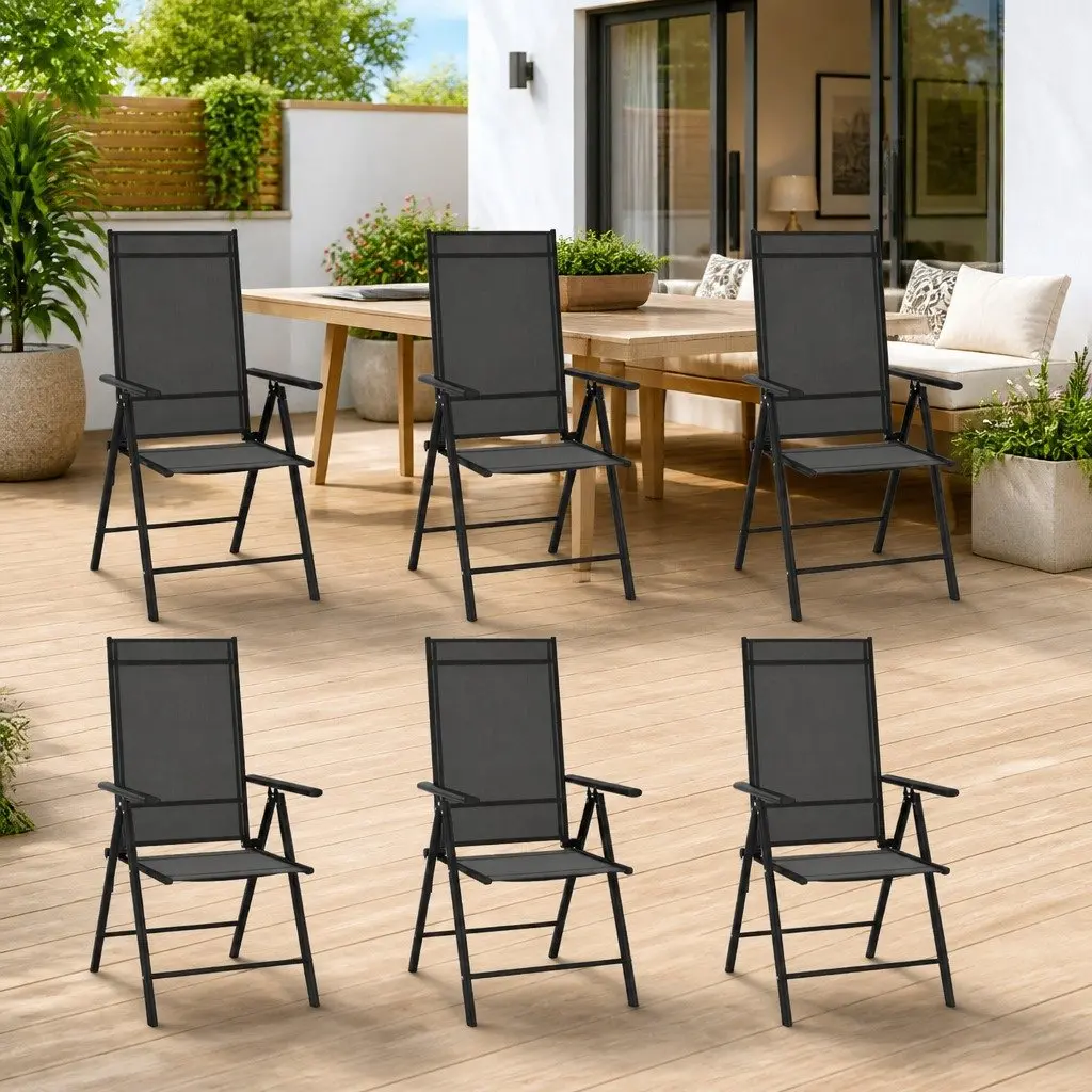 Folding Garden Chairs Outdoor Seating 6 Piece Black Reclining Textilene Backrest