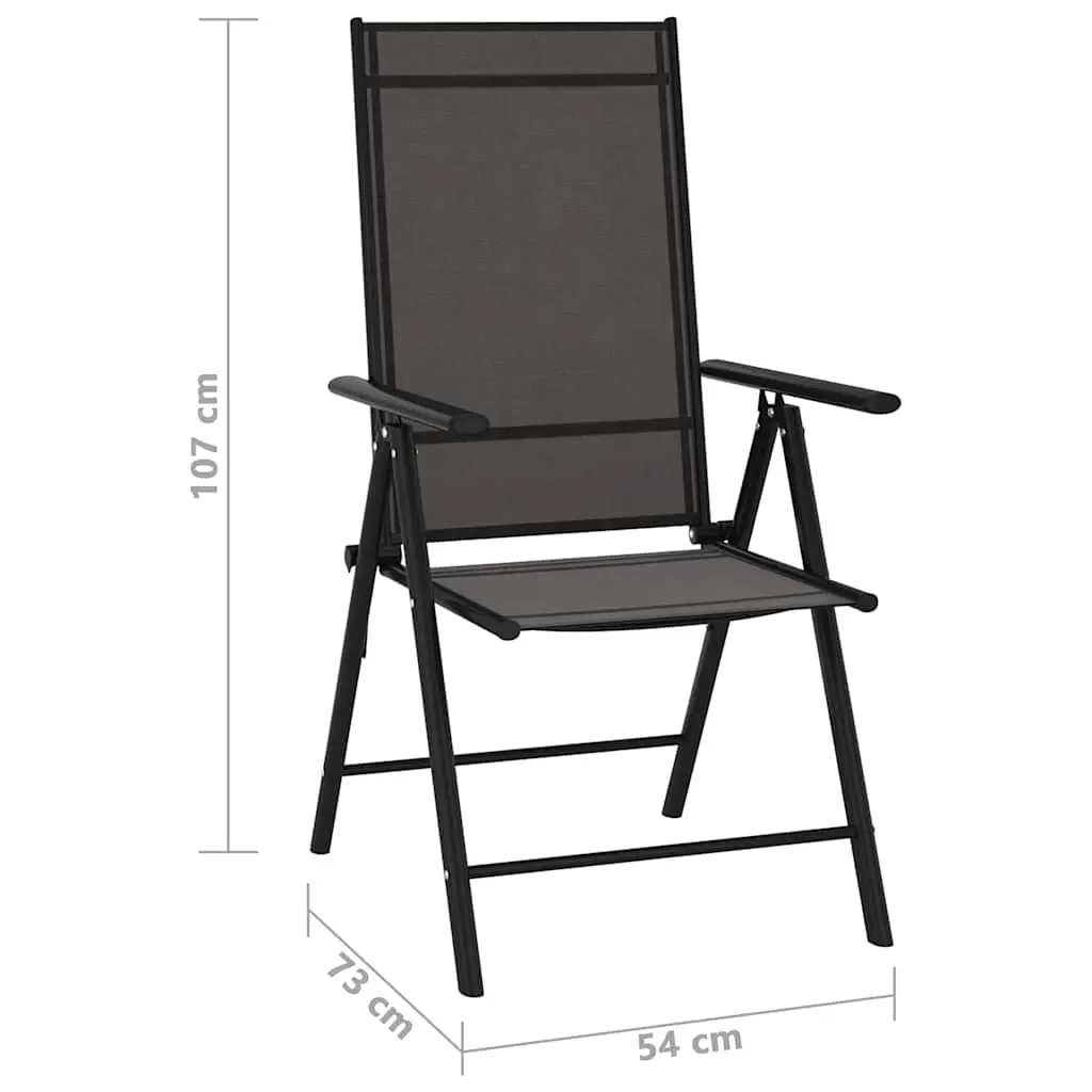 Folding Garden Chairs Outdoor Seating 6 Piece Black Reclining Textilene Backrest