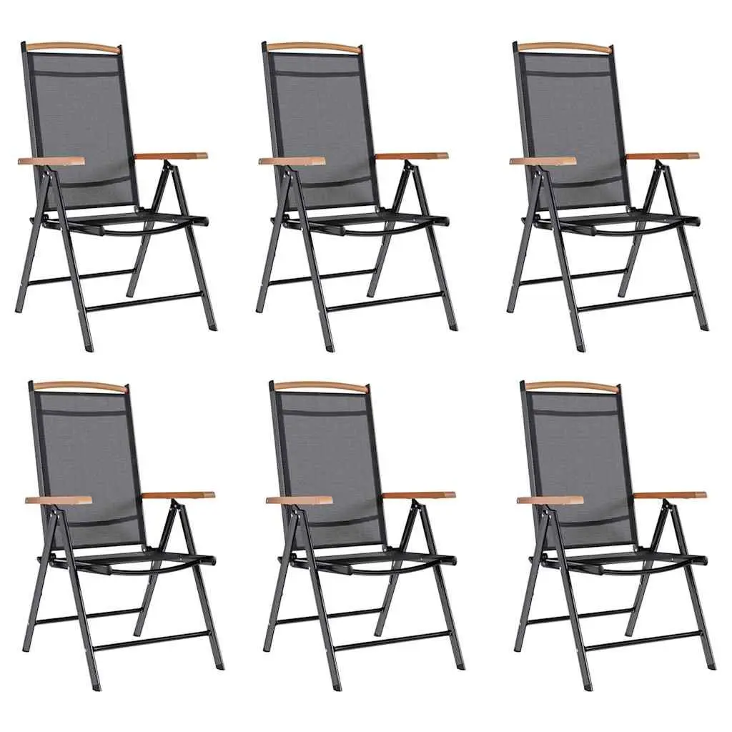 Folding Garden Chairs Set 6 Piece Outdoor Reclining Backrest Black Textilene