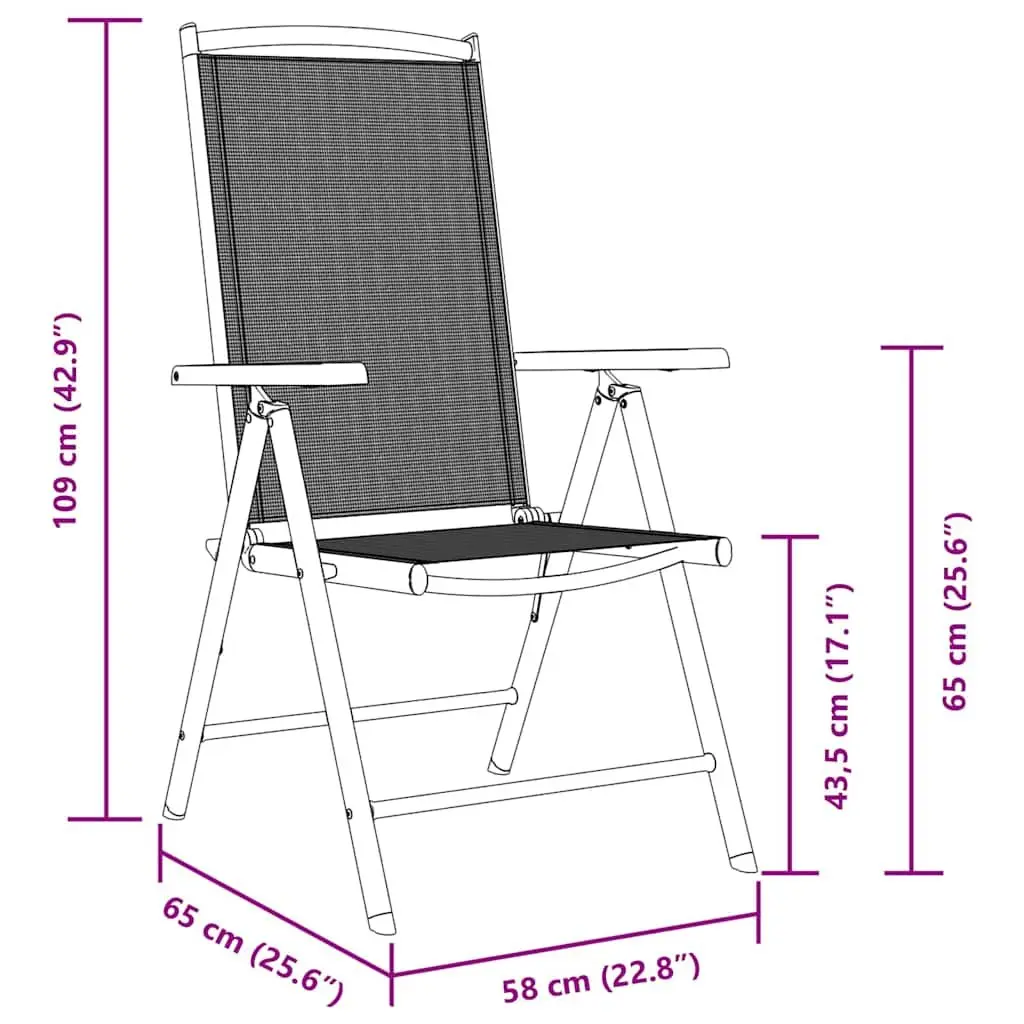 Folding Garden Chairs Set 6 Piece Outdoor Reclining Backrest Black Textilene