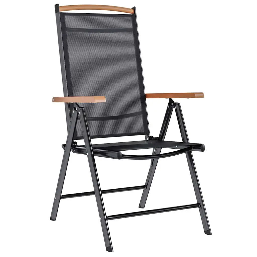 Folding Garden Chairs Set 6 Piece Outdoor Reclining Backrest Black Textilene