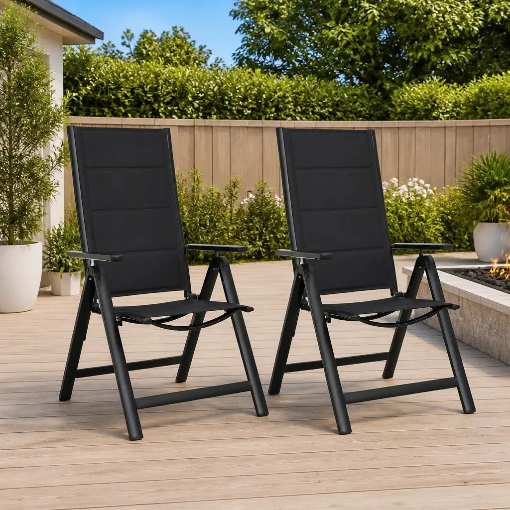 Folding Garden Chairs 2 pcs Outdoor Seating Textilene Seat Adjustable Backrest