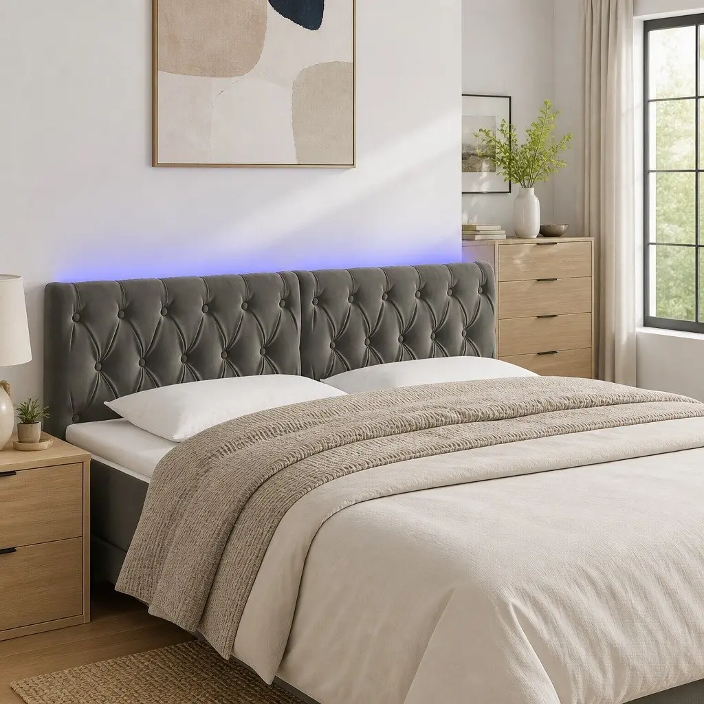 LED Headboard in Grey Velvet with Back Support
