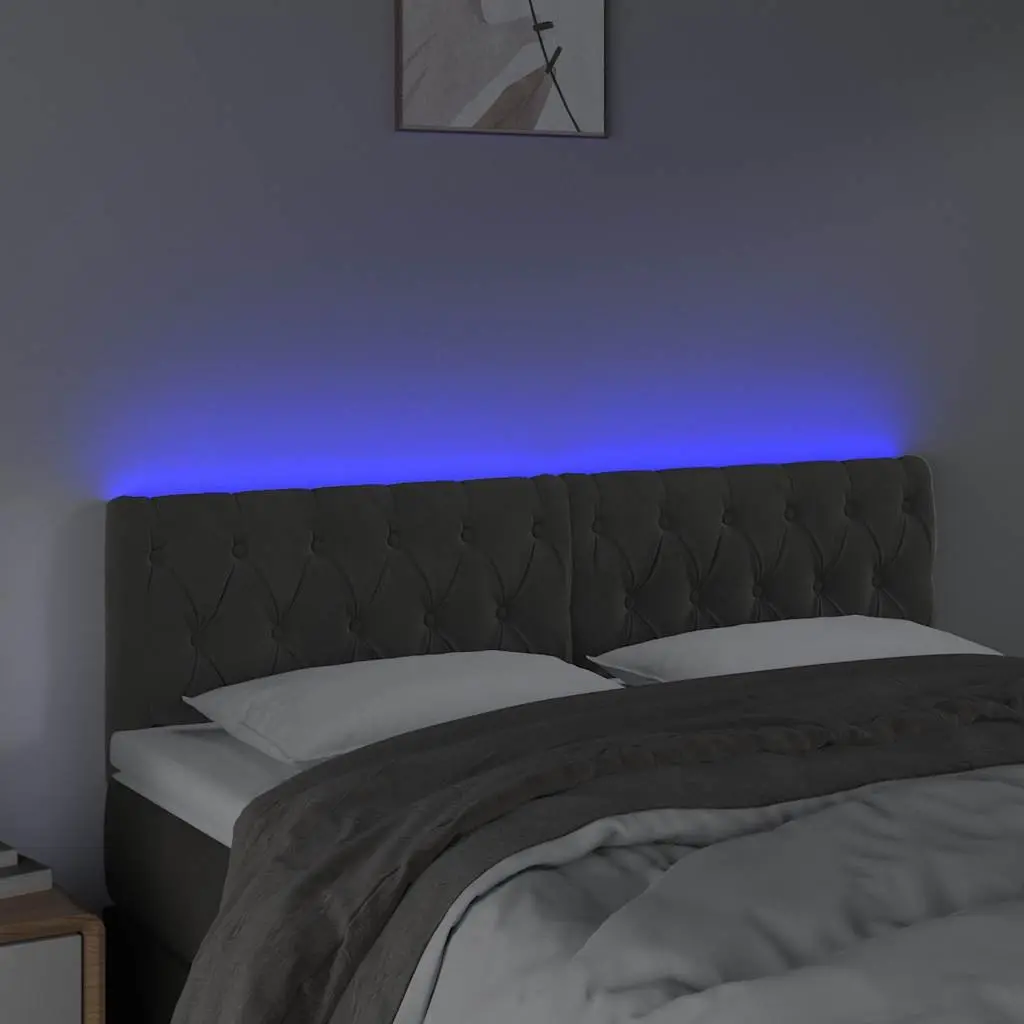 LED Headboard in Grey Velvet with Back Support