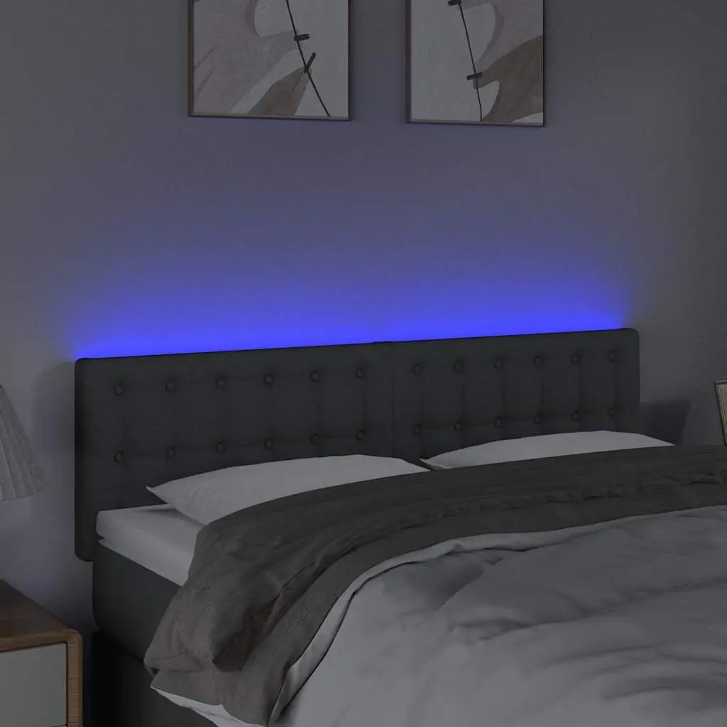 LED Headboard Back Support Adjustable Height 144x5x78 Dark Grey Fabric