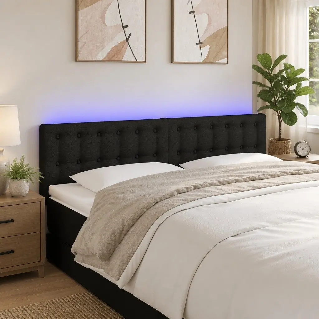 LED Headboard Adjustable Height 144 cm Black Fabric Bedroom Wall Mount