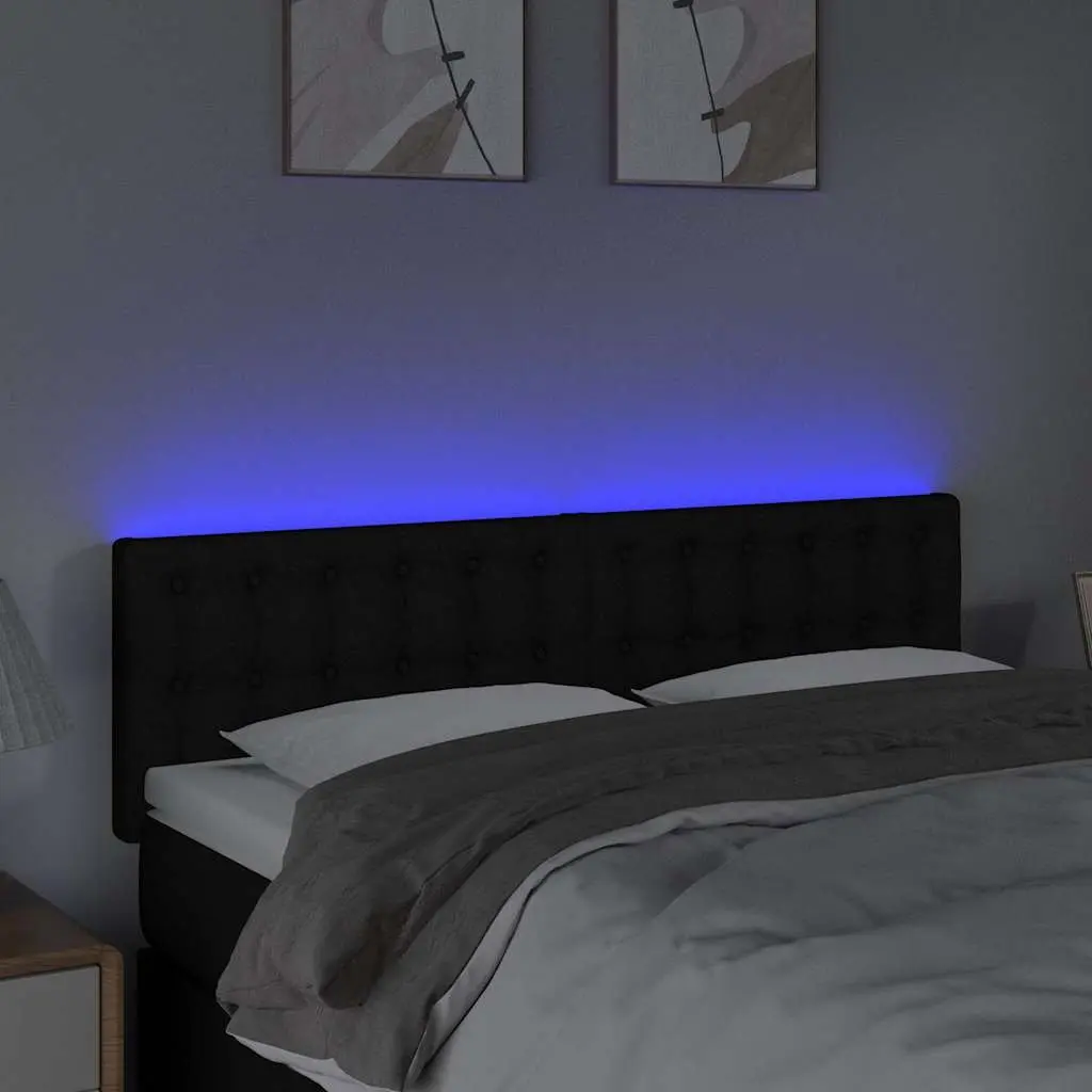 LED Headboard Adjustable Height 144 cm Black Fabric Bedroom Wall Mount