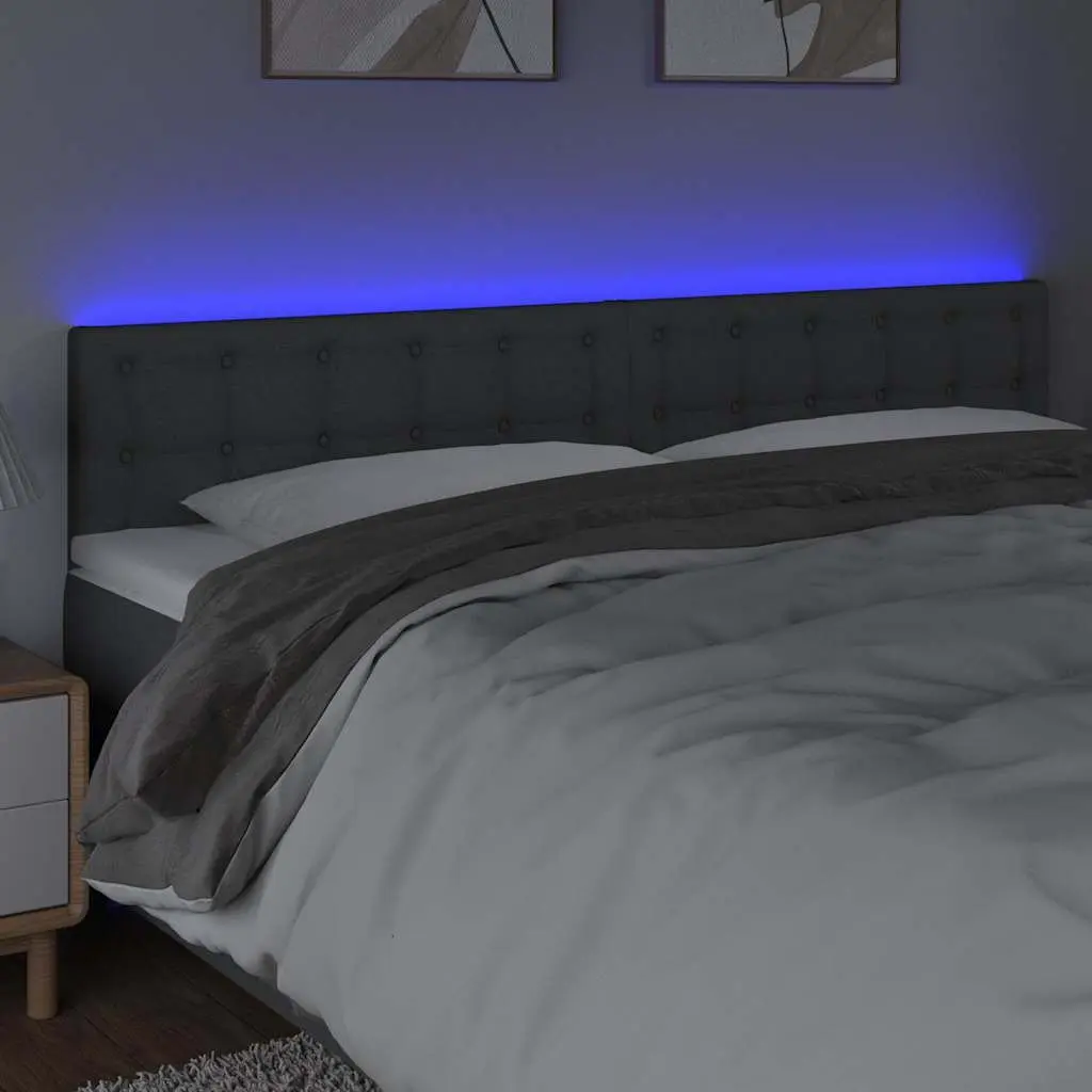 LED Headboard 200 cm Grey Fabric Bed Head with Adjustable Height Colourful