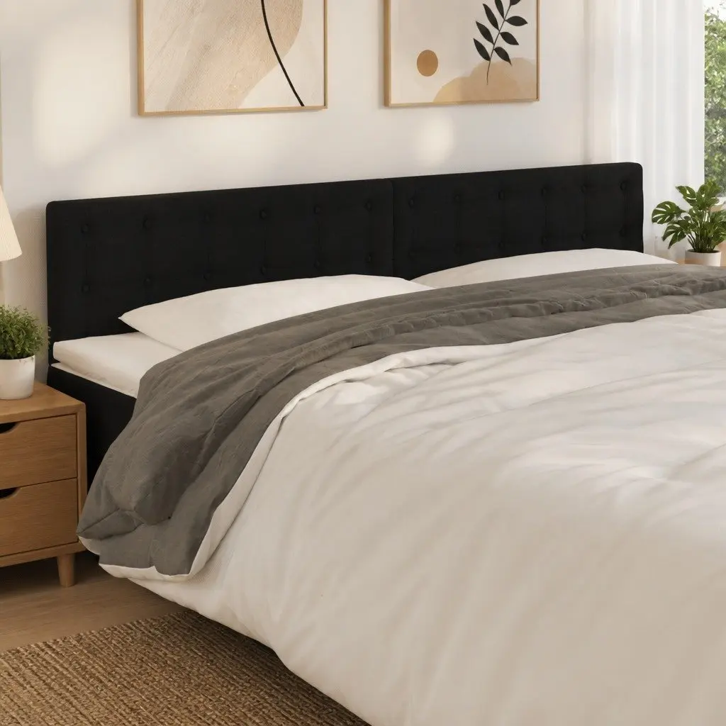 LED Headboard Adjustable Height 200 cm Black Fabric Modern Bedroom Wall Mount