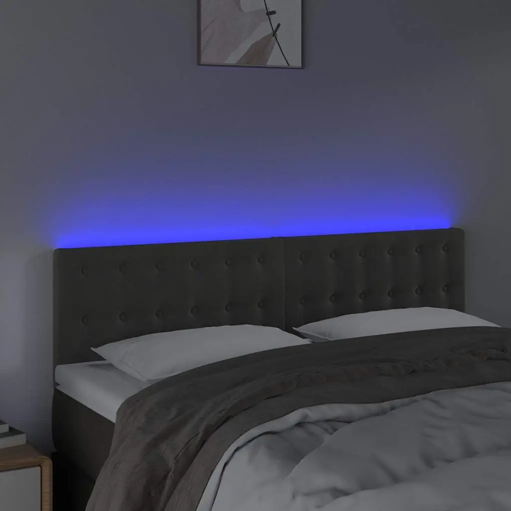 LED Headboard Dark Grey 144cm Velvet Bed Backrest Modern Bedroom Furniture