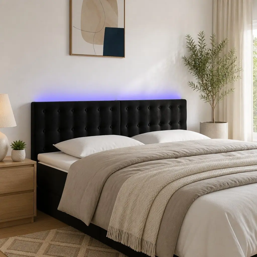 LED Headboard Adjustable Black Velvet Bed Backrest Modern Bedroom Furniture