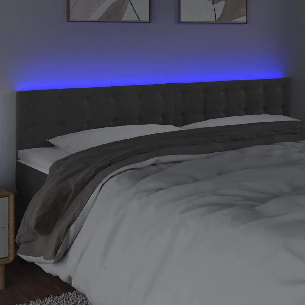 LED Headboard 160cm Dark Grey Velvet Upholstered Modern Bedroom Furniture