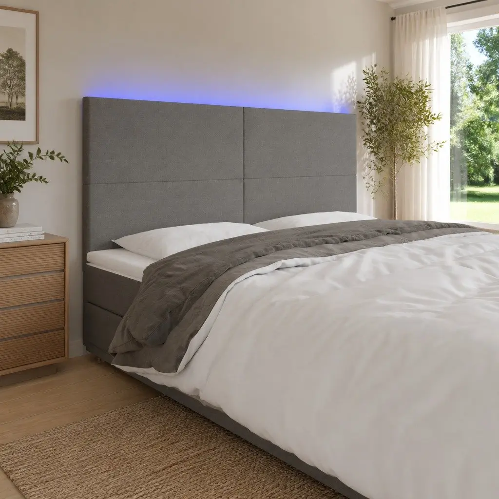 LED Headboard 160 cm Grey Fabric Adjustable Height Modern Bedroom